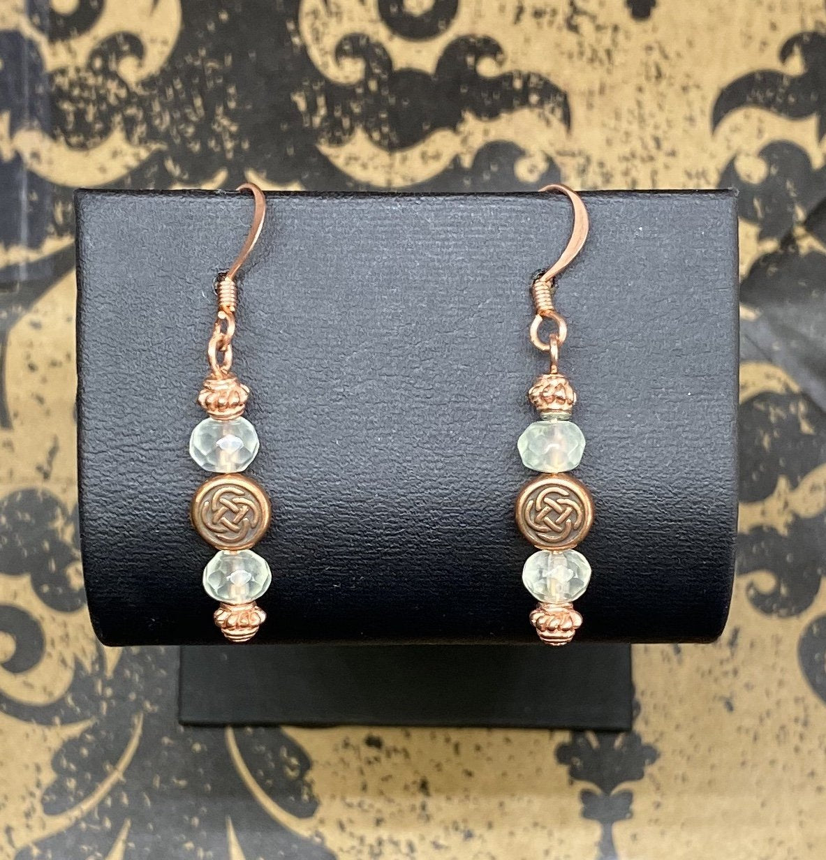 Earrings Copper French Wire Celtic Knot with Faceted Peridot