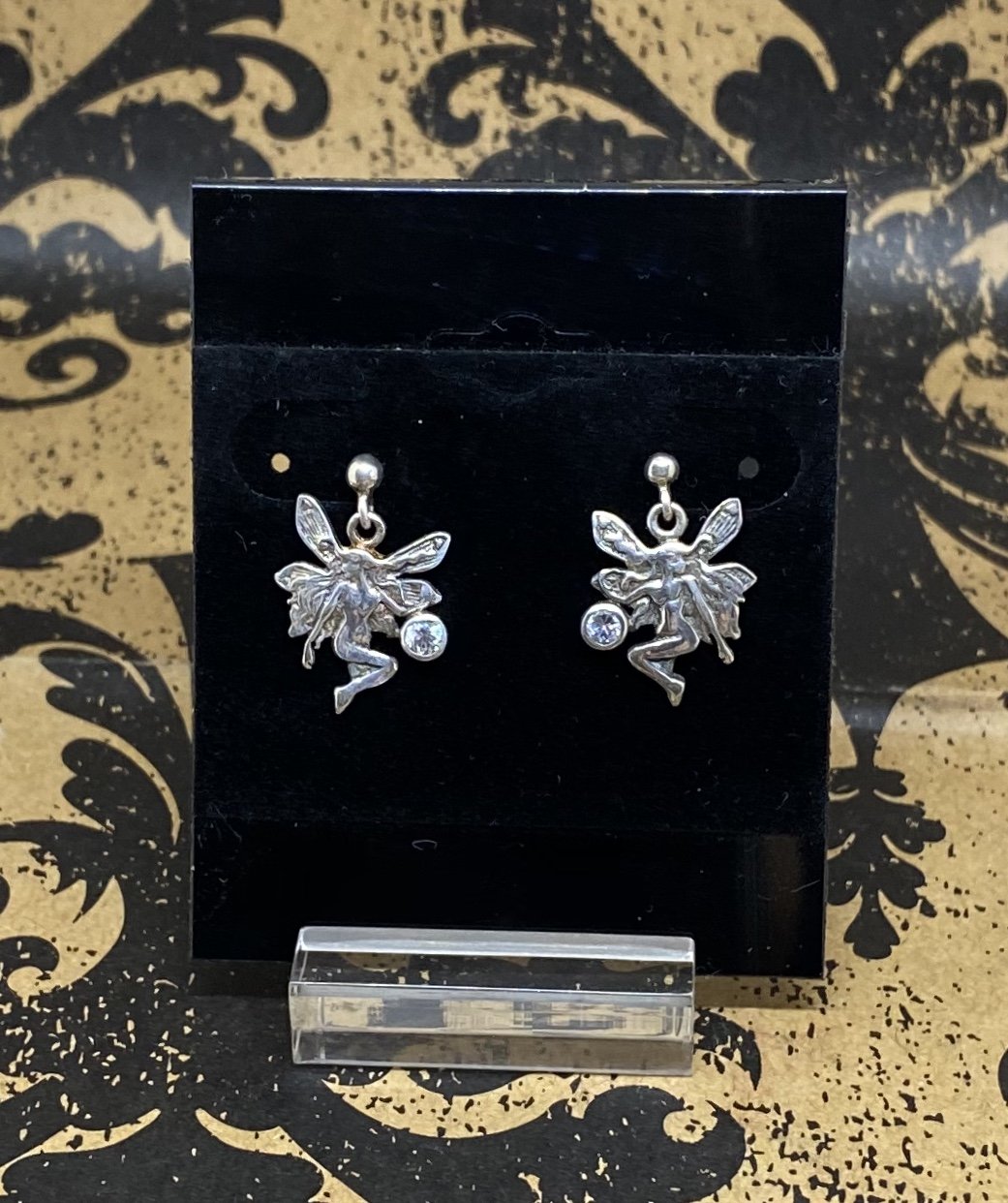 Earrings Post Sterling Silver Fairy with Swarovski Crystal