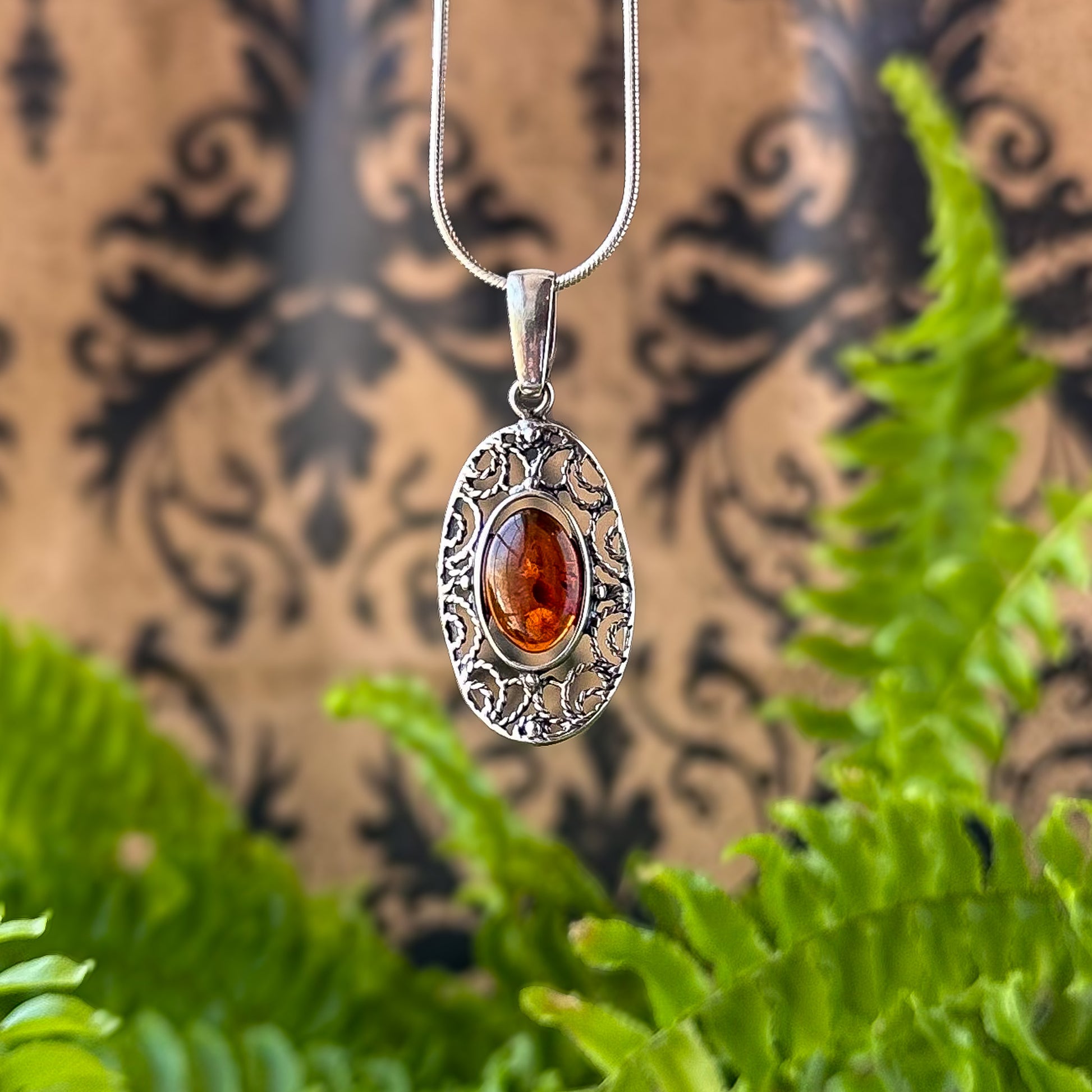 Amber Sterling Silver Filigree Pendant