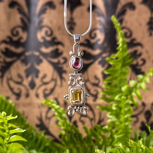 Citrine Pink Tourmaline Sterling Silver Pendant