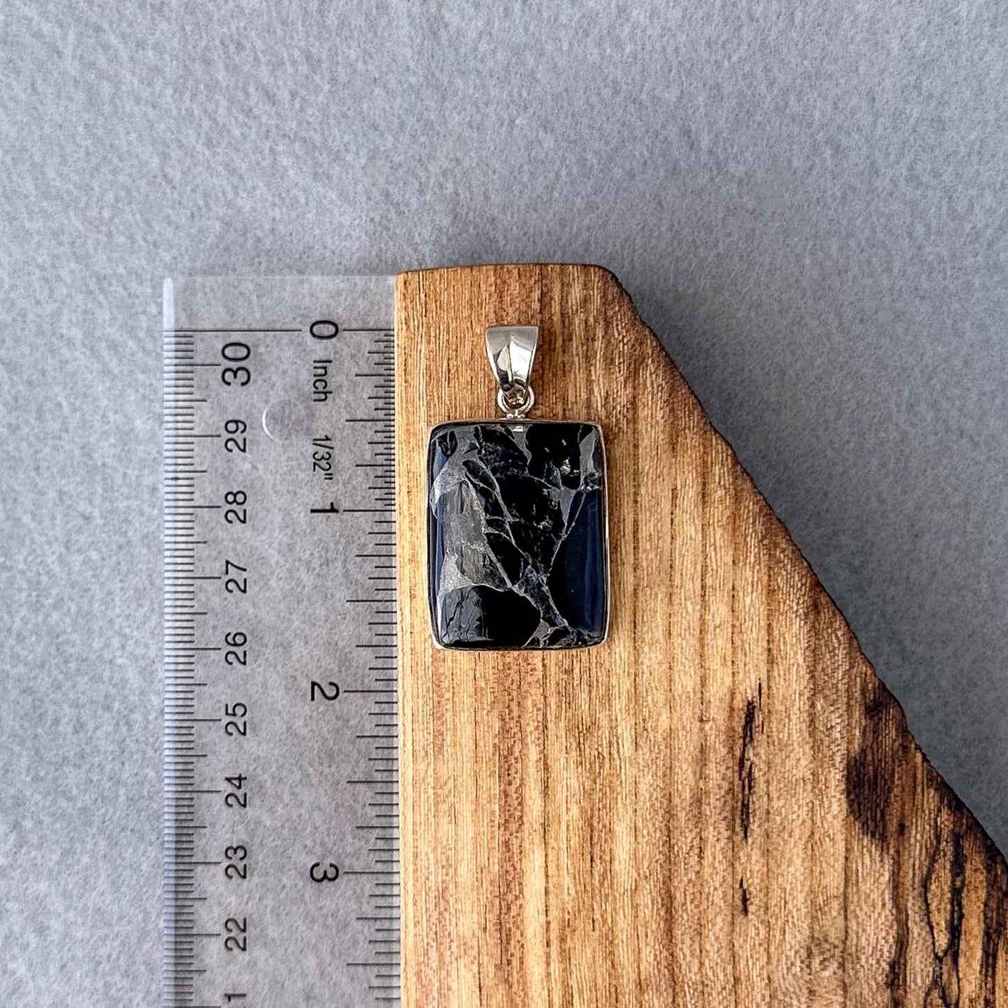 Obsidian and Zinc Square Pendant