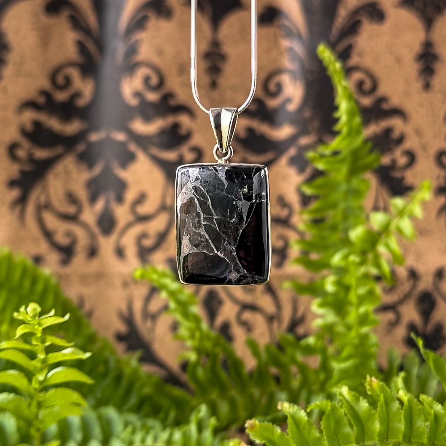 Obsidian and Zinc Square Pendant