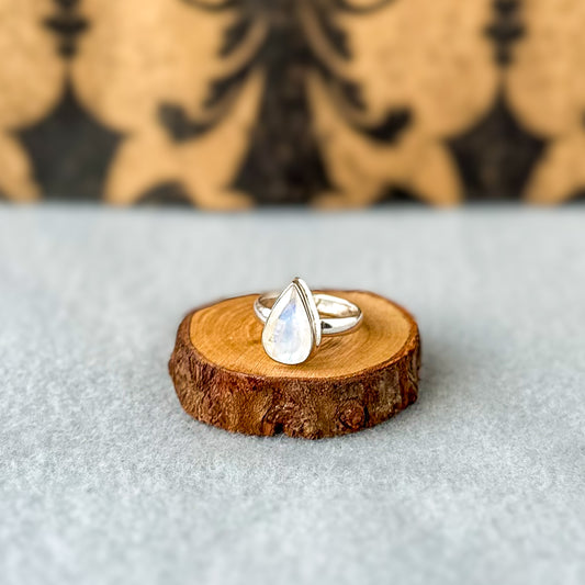 Rainbow Moonstone Faceted Teardrop Ring