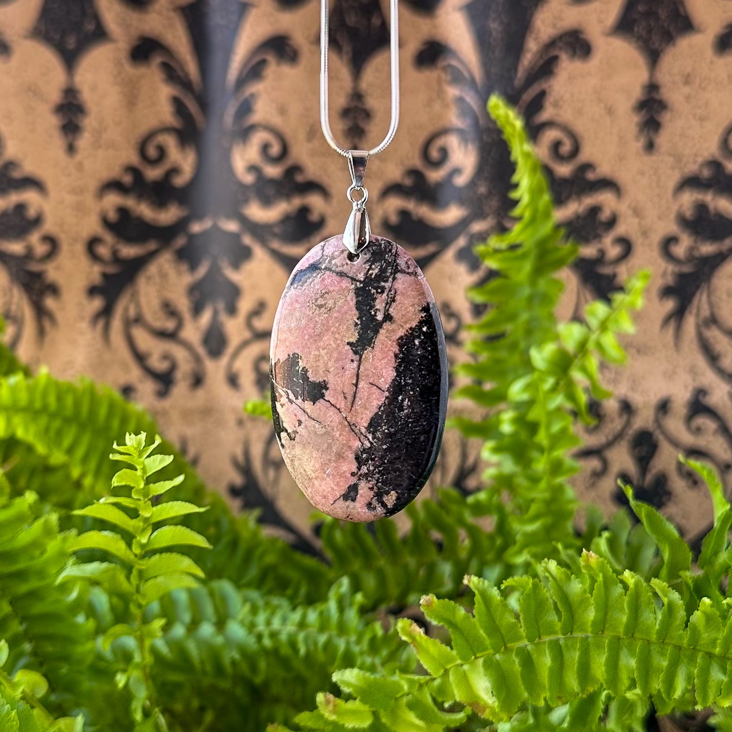 Rhodonite Large Slab Pendant Sterling Silver Bail