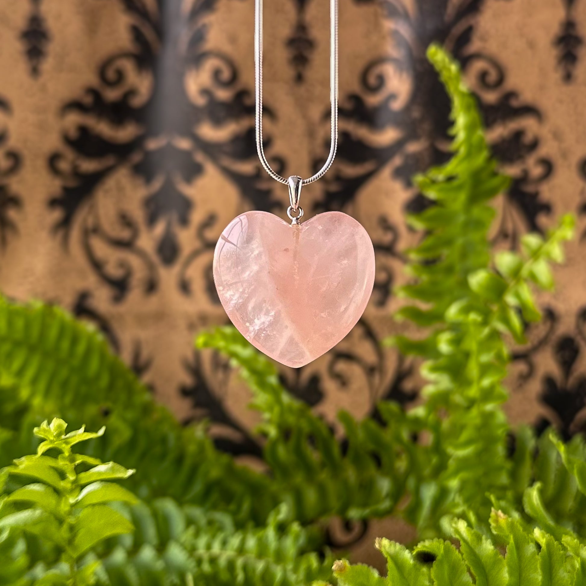 Rose Quart Heart Sterling Silver Pendant