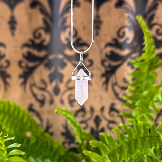 Rose Quartz Sterling Silver Point Pendant Short