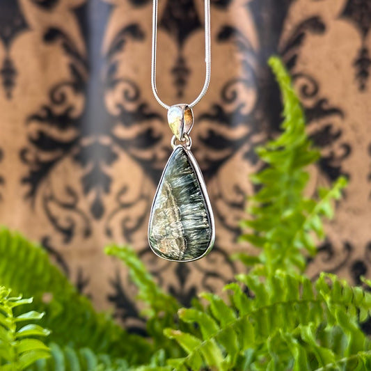 Seraphinite Teardrop Sterling Silver Pendant