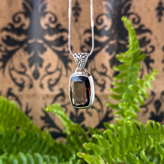 Faceted Smoky Quartz Square Sterling Silver Pendant