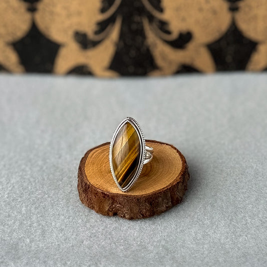 Tiger Eye Marquise Sterling Silver Ring Size 8