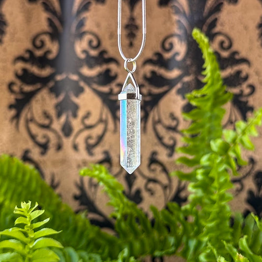 Titanium Quartz Point Long Pendant