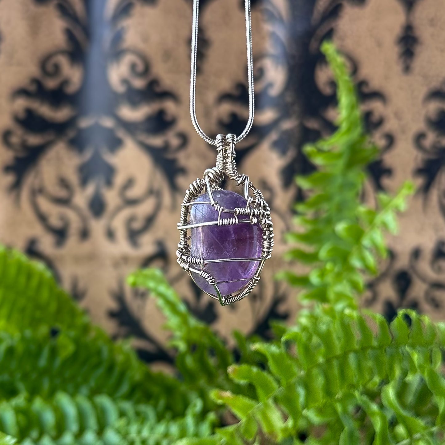 Wire Wrapped Amethyst Tumble Pendant