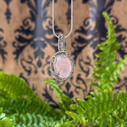 Wire Wrapped Rose Quartz Tumble Pendant