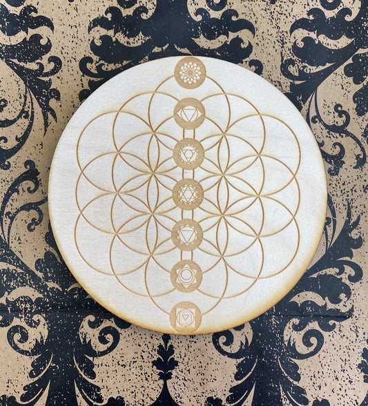 Crystal Grid Wooden Flower of Life Chakra 6in
