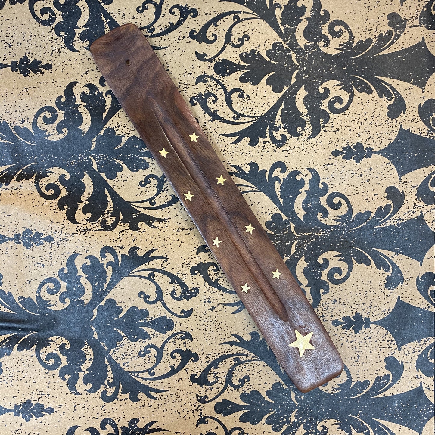 Incense Stick Burner Wood with Brass Star