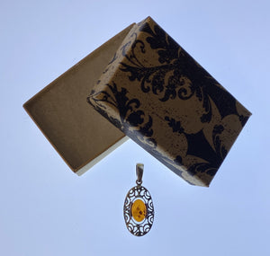 Pendant Sterling Silver Amber Oval Filigree