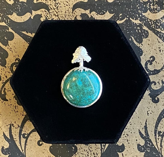 Pendant Sterling Silver Chrysocolla Earth with Tree Bail