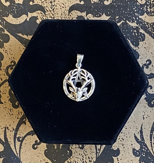 Pendant Sterling Silver Pentacle with Stag