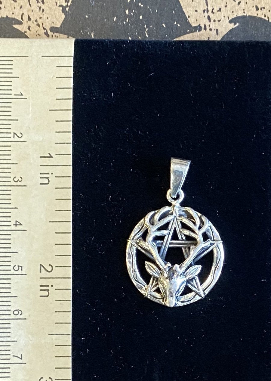 Pendant Sterling Silver Pentacle with Stag