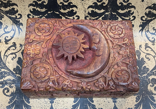 Wooden Carved Tarot Box Celestial