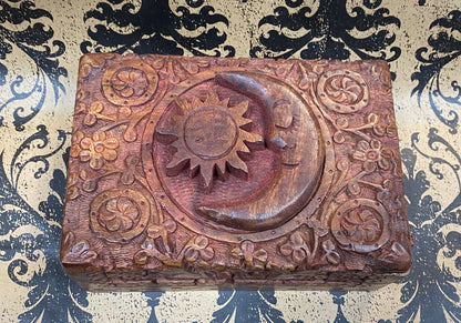 Wooden Carved Tarot Box Celestial